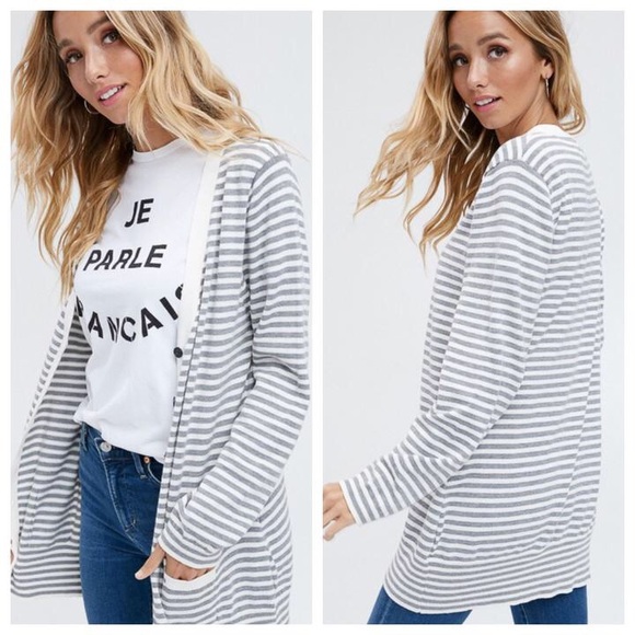 Grey and White Striped Cardigan - Picture 2 of 2